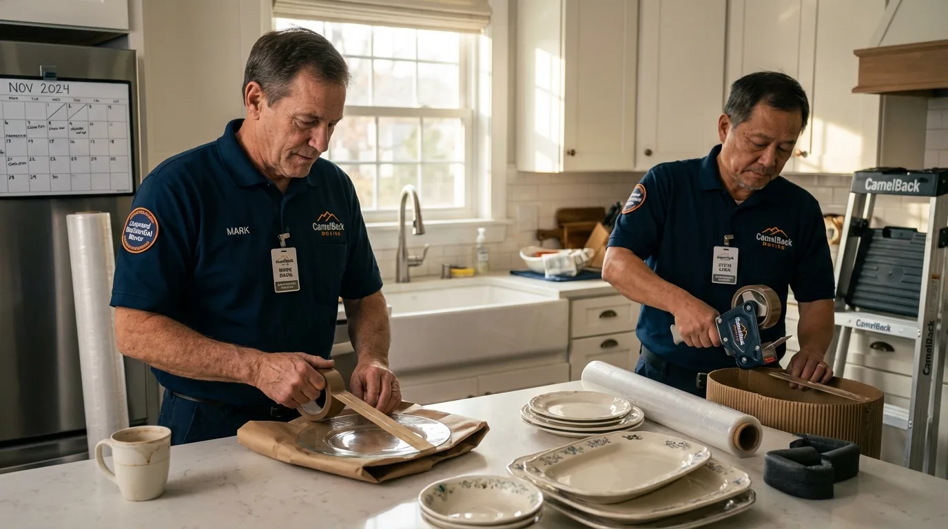Professional crew packing kitchen dishware in Parsons, TN